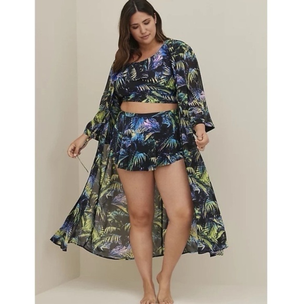 Torrid swim maxi CHIFFON TIE-FRONT COVERUP KIMONO tropical beach pool 2x duster